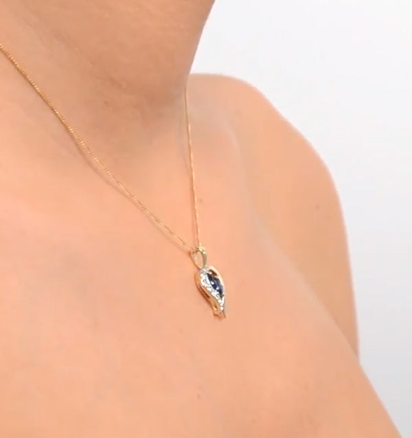 Sapphire 5 x 3mm And Diamond 9K Yellow Gold Pendant Necklace